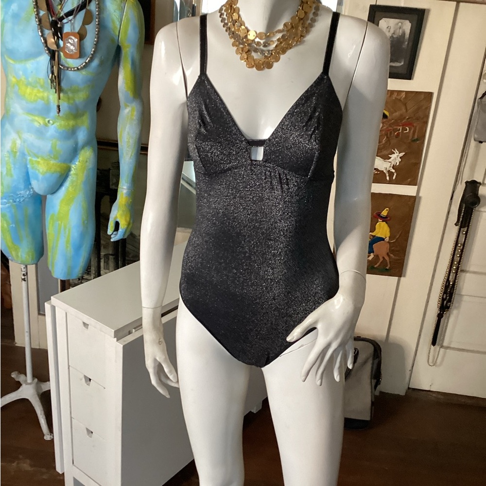 b. temptd silver & black bodysuit